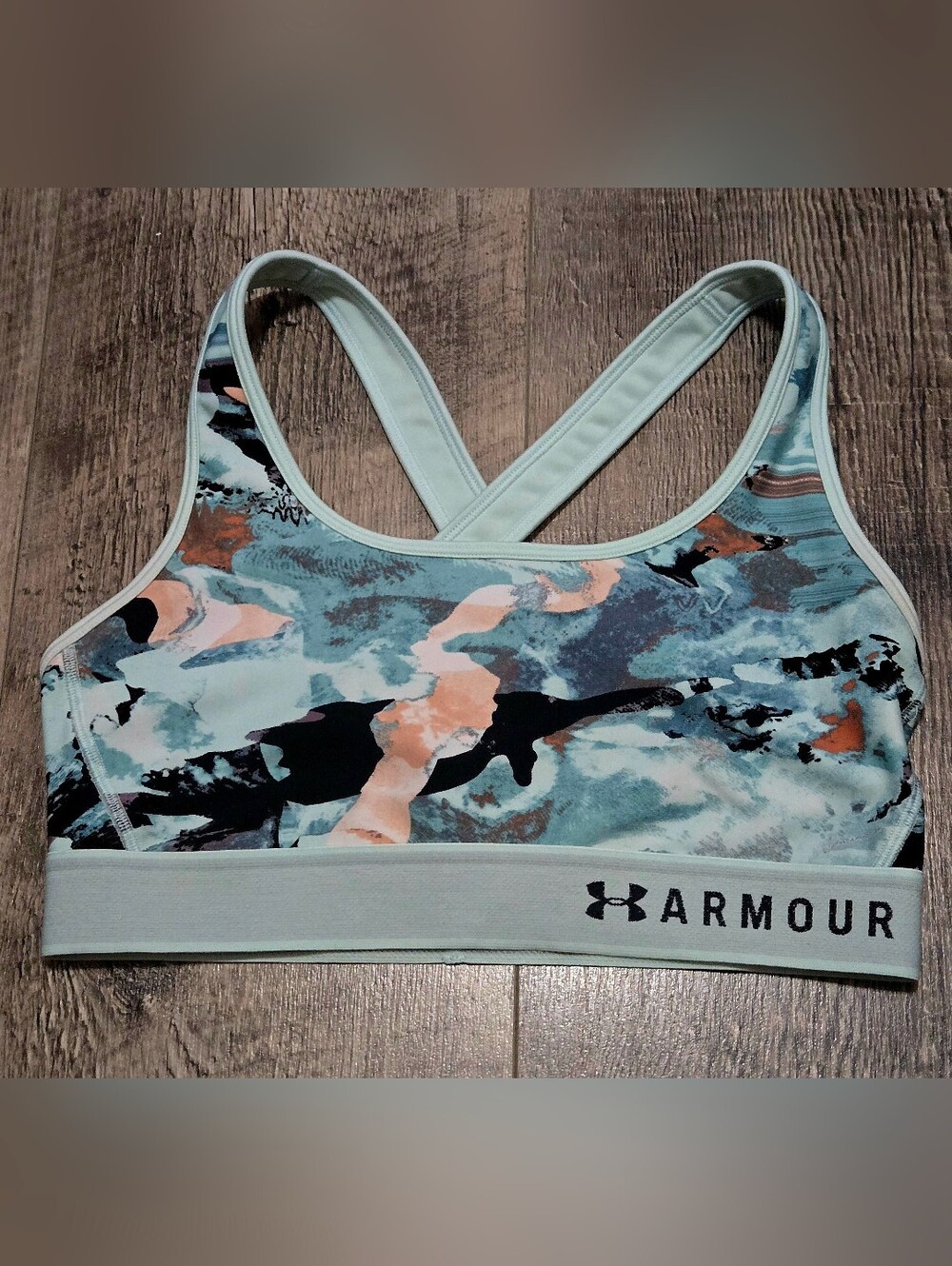 Under Armour Light Teal and Peach Printed Racerback Sports Bra